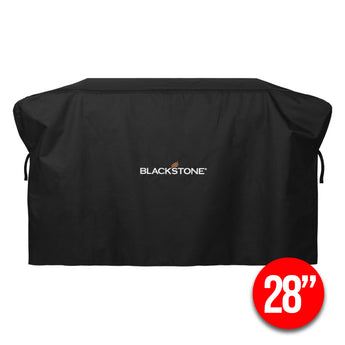 Black grill cover with Blackstone logo and size indicator on a white background 28" cover
