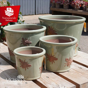 'Green' Bee Kind Bumble Bee Glazed Pots Frost Proof Planters