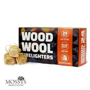 natural wood wool firelighters box with white background