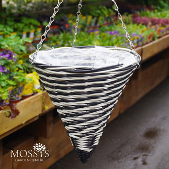 12 inch all weather hanging basket cone black and white