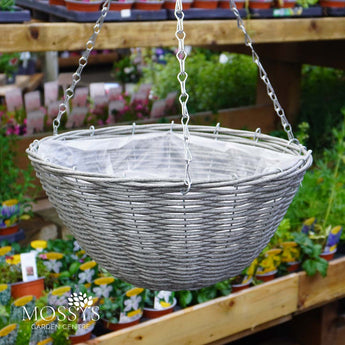 14 inch rattan grey hanging basket round