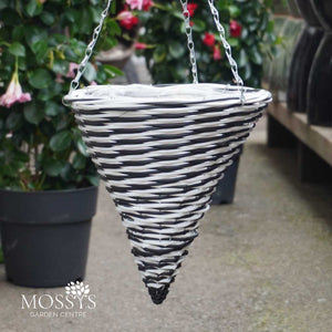 All Weather Black & White Cone 12" Hanging Basket