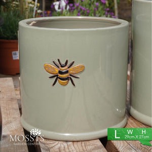 Bee Kind Bee Pots Glazed 'Green' Frost Proof Cylinder Planter (Back In Stock 2024)