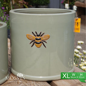 Bee Kind Bee Pots Glazed 'Green' Frost Proof Cylinder Planter (Back In Stock 2024)