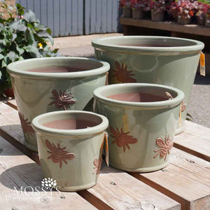 'Green' Bee Kind Bumble Bee Glazed Pots Frost Proof Planters