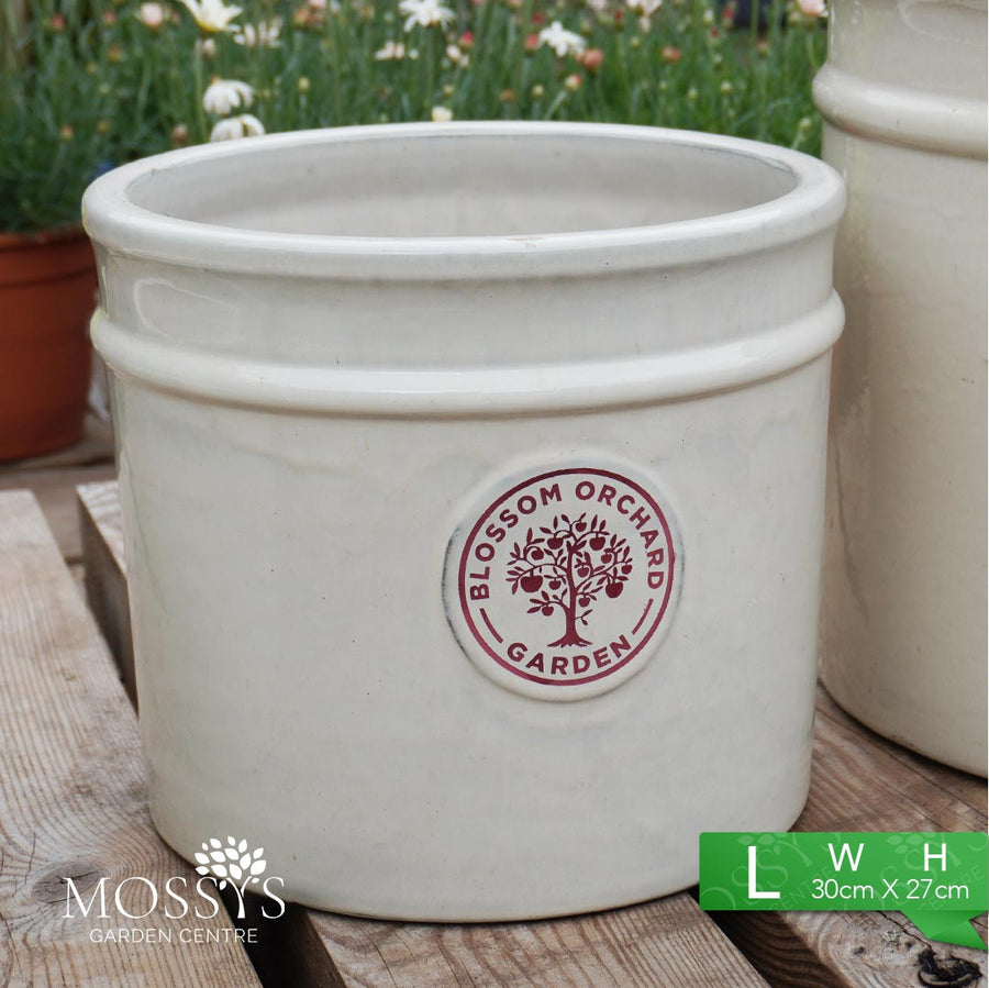 'White' Heritage Style Blossom Orchard Frost Proof Cylinder Garden Plant Pots