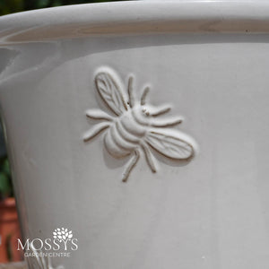 'Creamy White' Bee Kind Bumble Bee Glazed Pots Frost Proof Planters