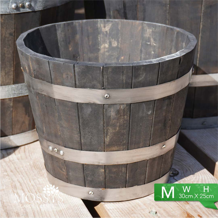 Rustic Garden Tall Wooden Barrel Pot | Outdoor Garden Planter