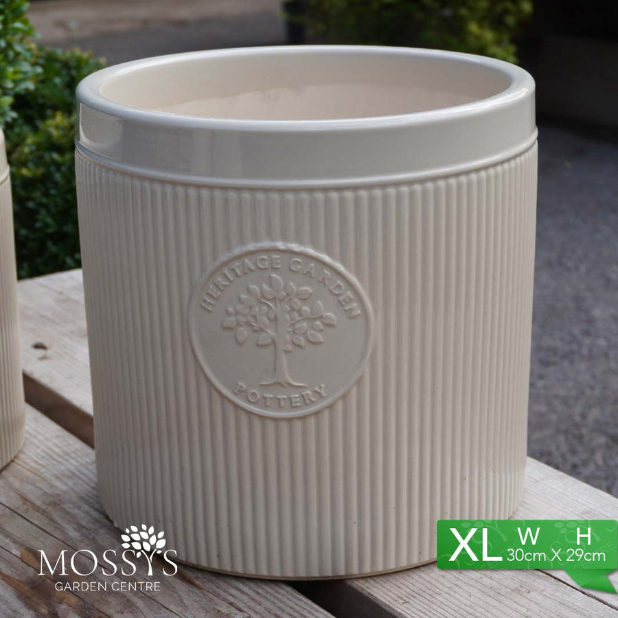 Cream Henry Cylinder Pots Heritage Garden Planters Mossys Garden Centre