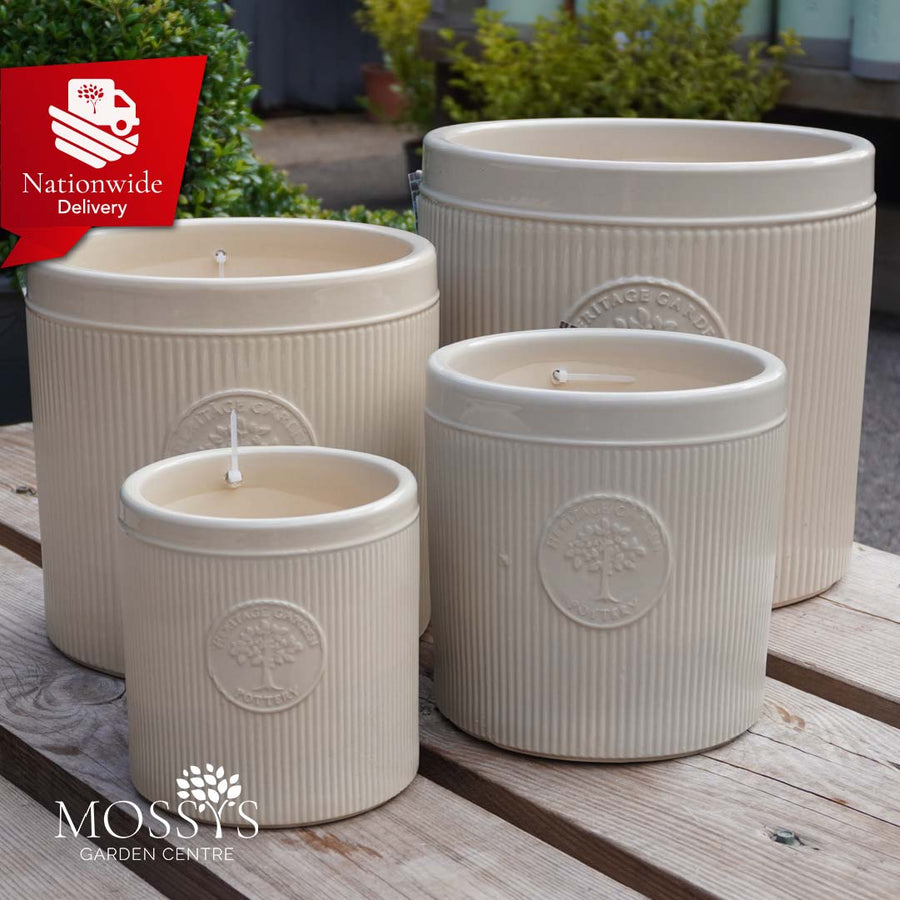Cream Henry Cylinder Pots Heritage Garden Planters Mossys Garden Centre