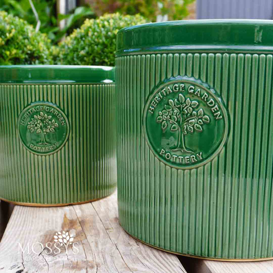 Green Henry Cylinder Pots Heritage Garden Planters