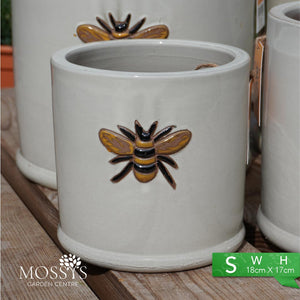 Bee Kind Bee Pots Glazed 'Creamy White' Frost Proof Cylinder Planter (Back In Stock 2024)