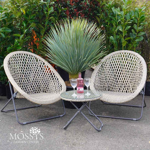 2 Foldable Rattan Lounger Chairs & Table Set