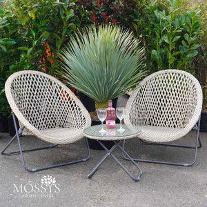 2 Foldable Rattan Lounger Chairs & Table & Set