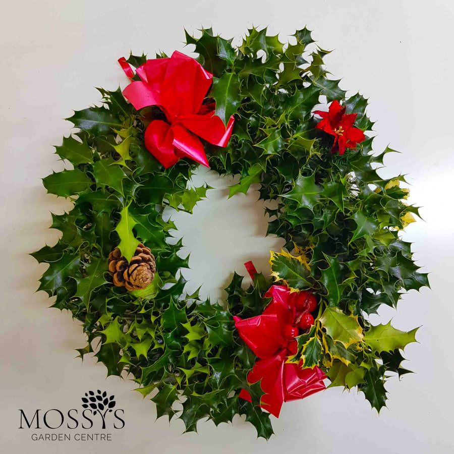 Fresh Hand Made Holly Wreath (30-40cm)